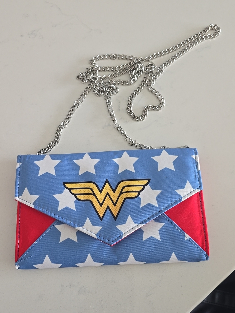 DC Comics Wonder Woman Star Envelope Clutch in Blue, Red & Yellow
